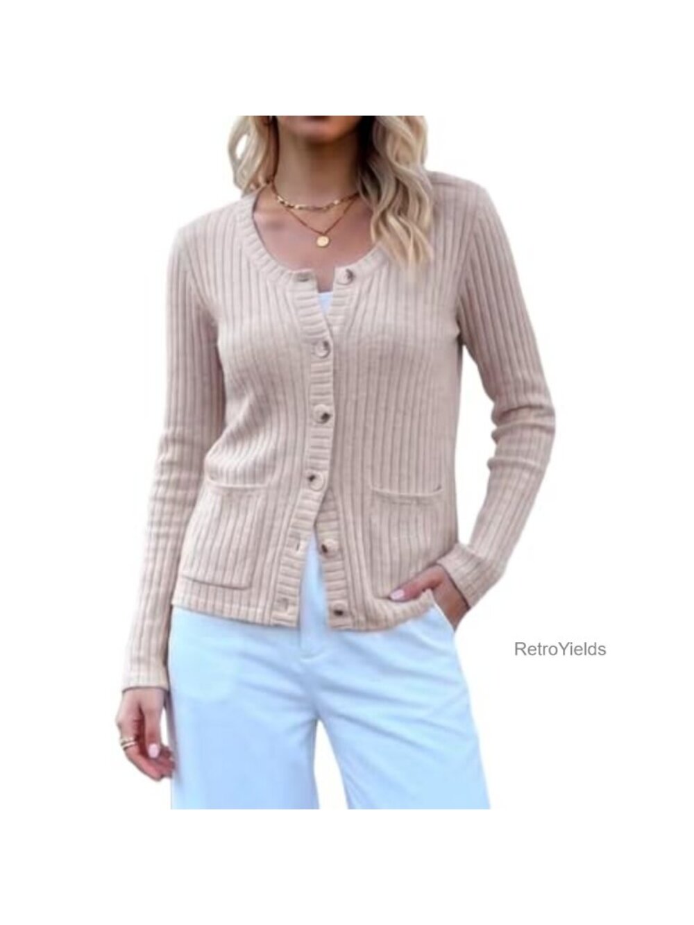 Brushed Ribbed Knit Button Down Cardigan Long Sleeve Sweater